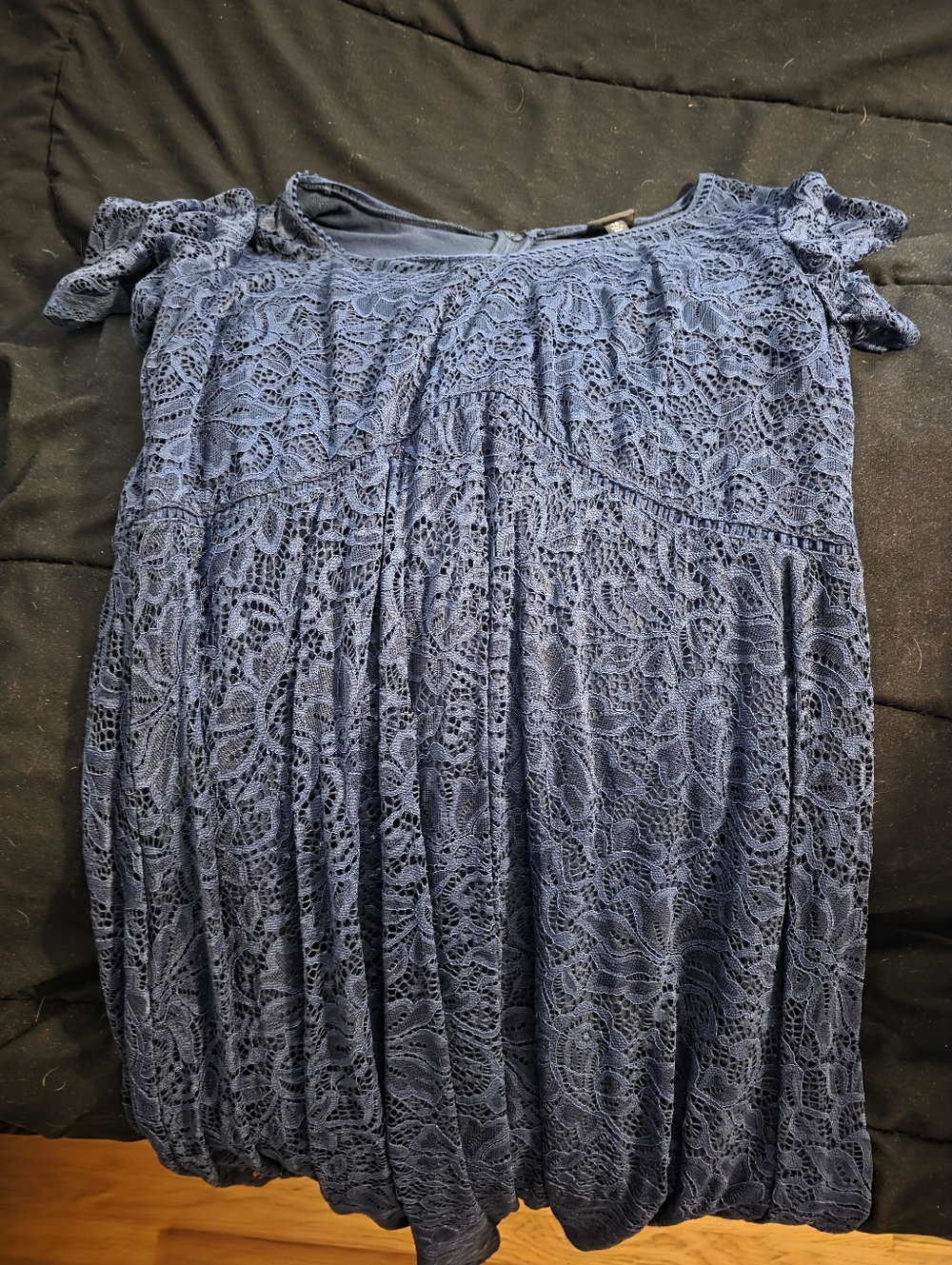 Lace Overlay Navy Blue Dress